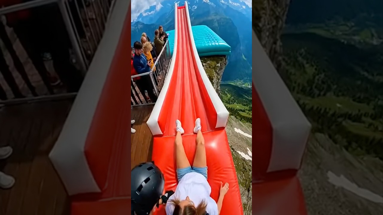 Cliff Slide is an Awesome! 😱🔥 Girl slides, then missed on the Cliff Airbag! #cliffactivity
