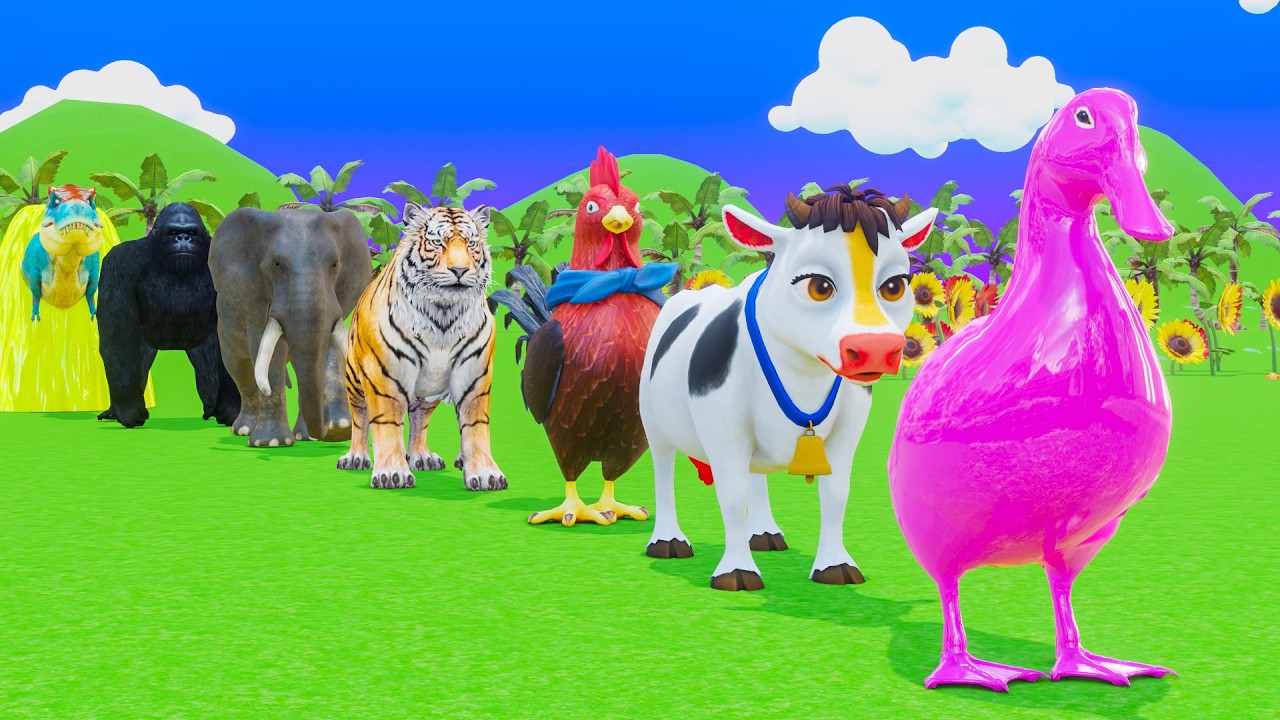 Long Slide Game with Dinosaur Lion Cow Hippopotamus Gorilla 3d Animal Game Funny 3d Animals