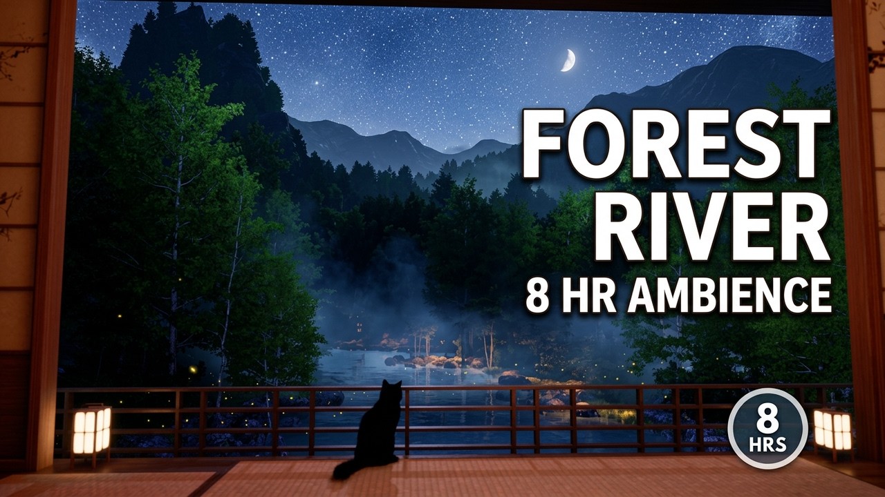 8 Hours Forest River Ambience | Crickets, Wind & River Sounds for Relaxation