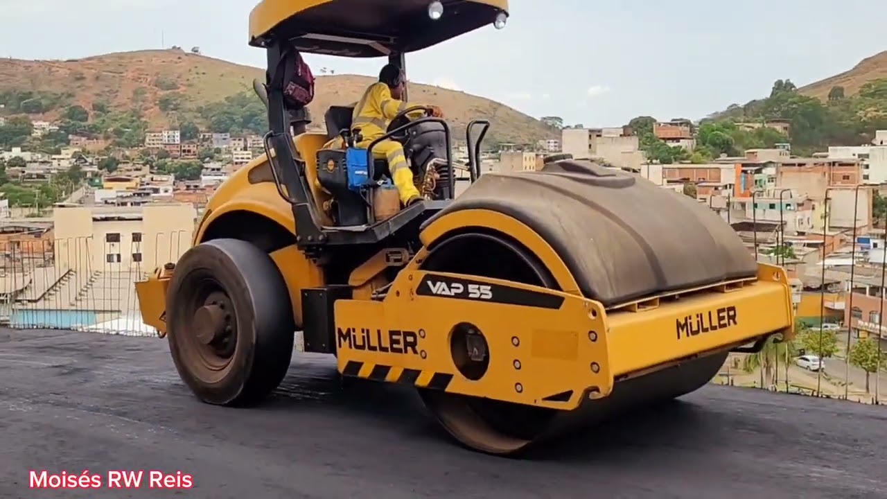 Rolo compactador de asfalto  pavimentação de estrada