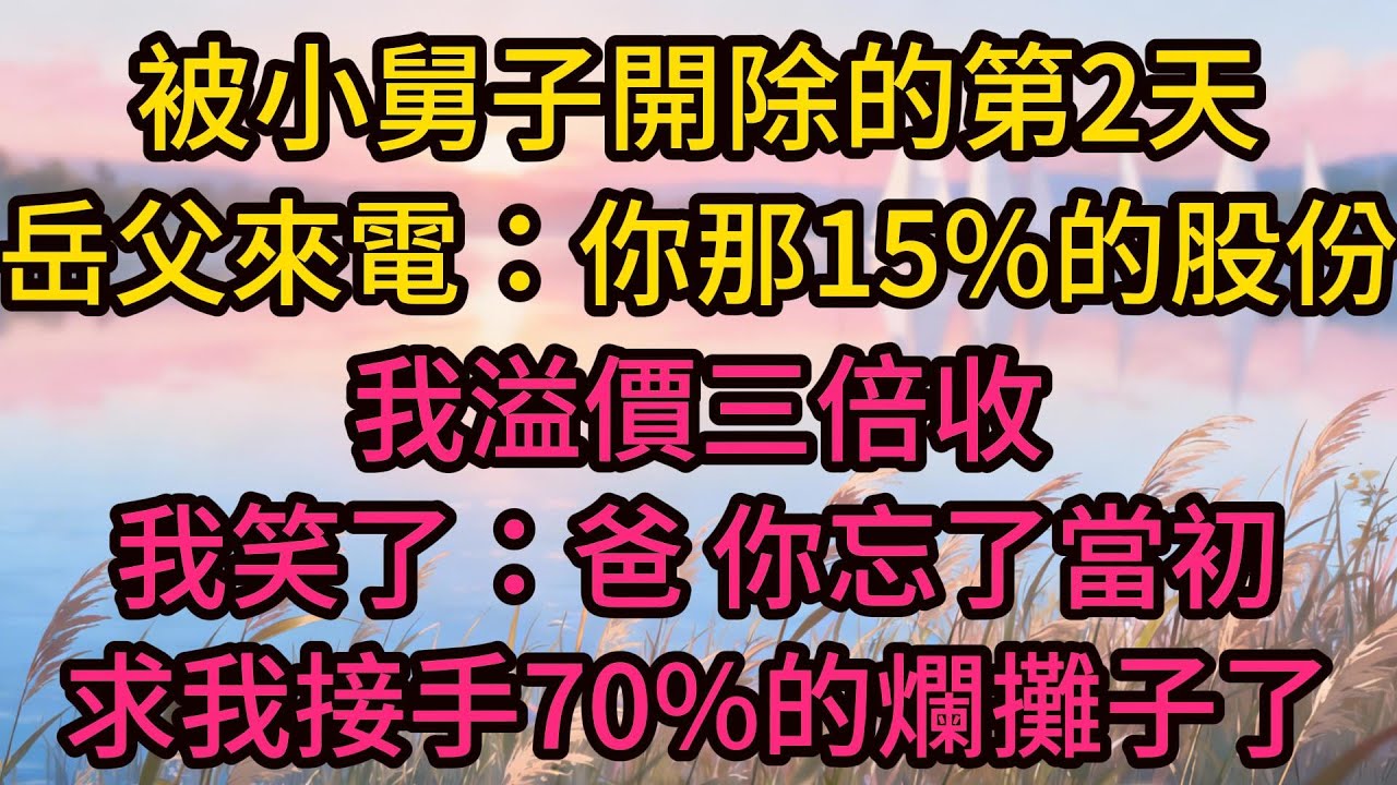 被小舅子開除的第2天，岳父來電：你那15%的股份我溢價三倍收，我笑了：爸，你忘了當初求我接手70%的爛攤子了