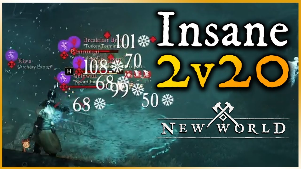 New World MMO Outnumbered PvP - 2v20 Ice Gauntlet + Fire Staff PvP, Open World PvP