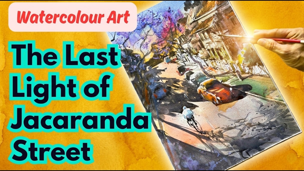 Paint With Me – Watercolour Street Scene at Sunset  The Last Light of Jacaranda Street