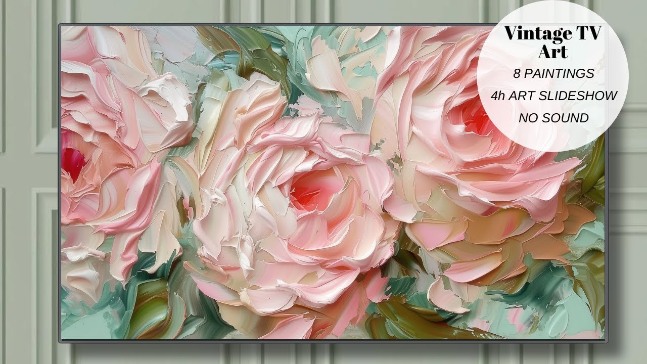 Pink Rose Oil Paintings Art For Your TV | Vintage Art Slideshow For Your TV | TV Art | 4K | 4Hrs