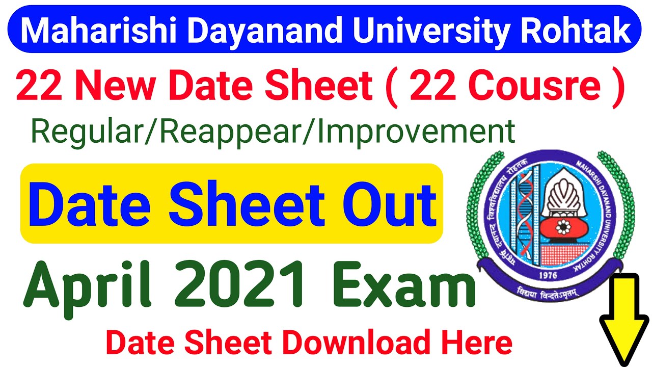 MDU 1st Semester Datesheet | MDU Regular/Reappear/ Improvement Datesheet 2021 | MDU New Datesheet