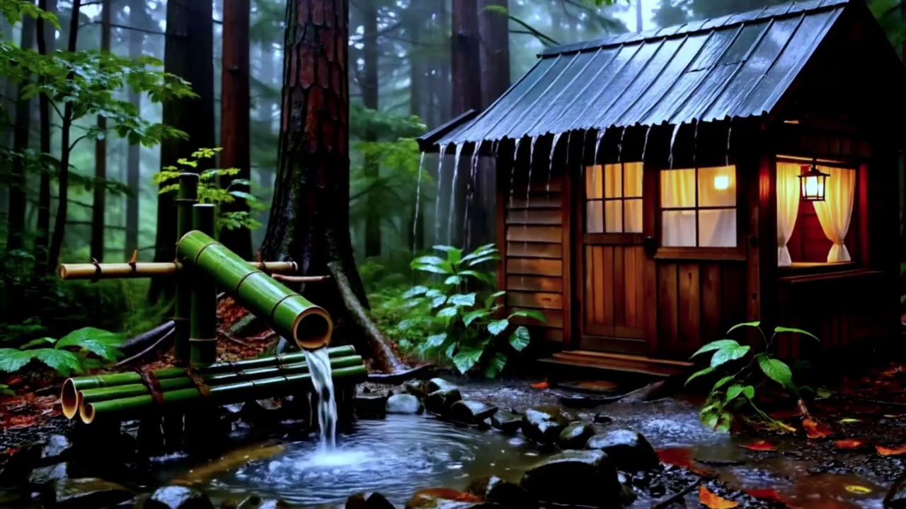 Deep Sleep Instantly with Heavy Rain and Soft Piano Music in a Forest Cabin
