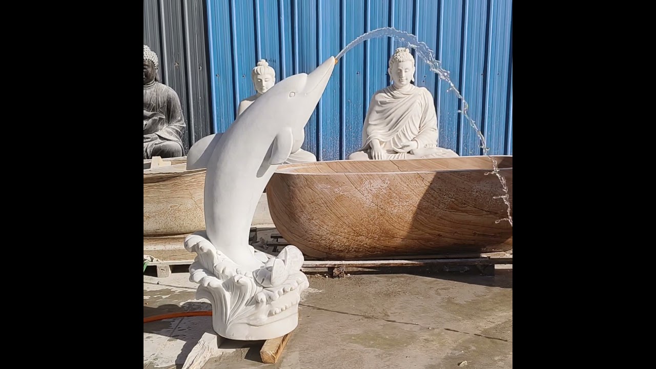 Marble Dolphin Sculpture Water Fountain #marblefountain  #waterscape  #marblesculpture #stonestatue