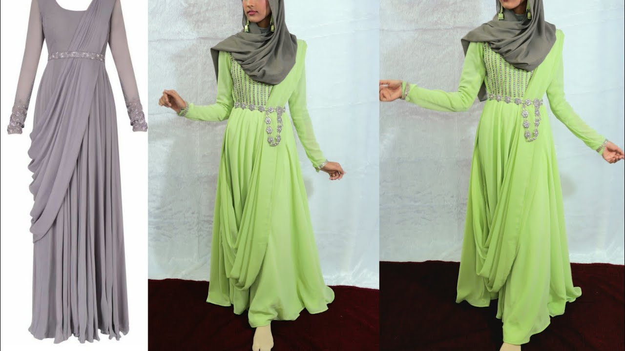 Sari style dress cutting and stitching Sari style dress for wedding #rqfashionqueen #saridress #sari