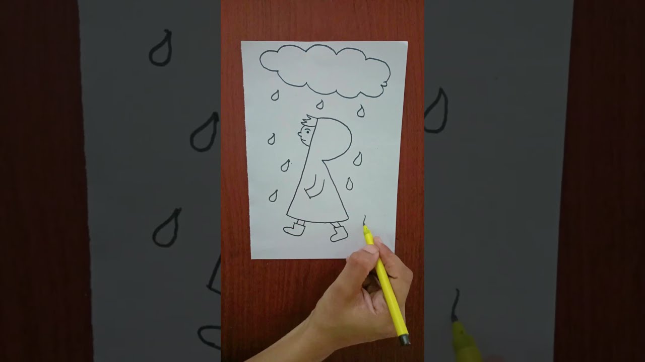 Monsoon Drawing | Rainy Season Drawing | Cute Girl in Rainy Season #easy #drawing #monsoon #rain
