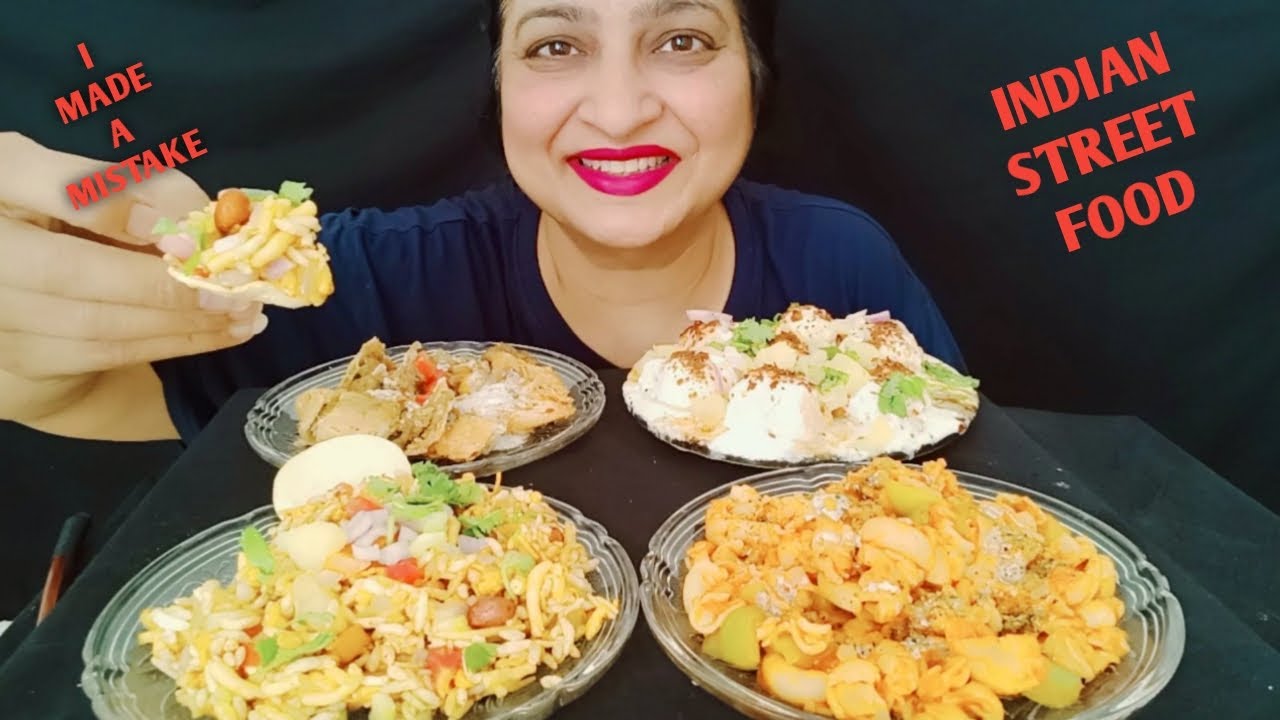 *MUKBANG*EATING INDIAN STREET FOOD SAMOSA CHAT,MACARONI,DAHI BHALE,BHEL PURI|EATING MYWAY|FOODVIDEO