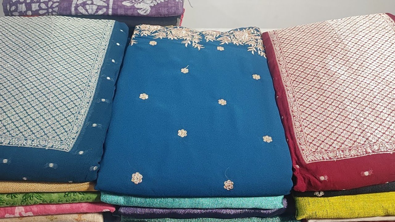 PURE VISCOSE GEORGETTE BANARASI DESIGNER SET|SEMIRAWSILK WITH THREADWORK DUPATTA|GEORGETTE SET