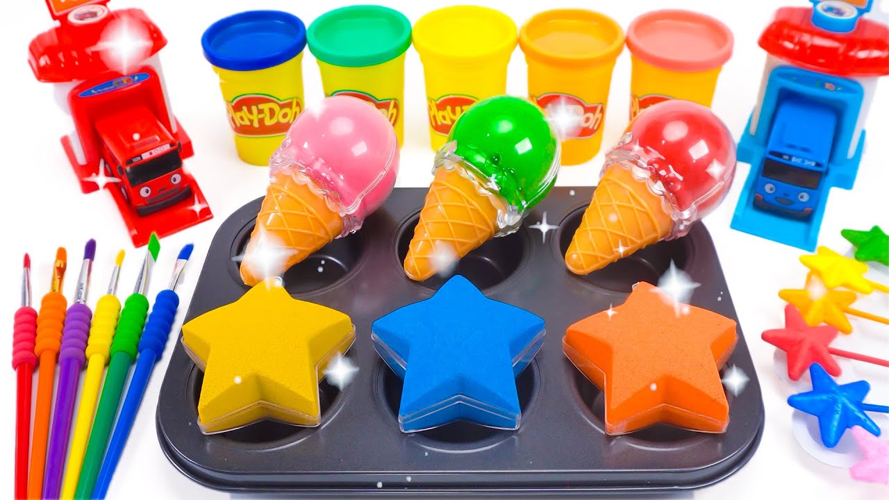 Satisfying Video | How to make Kinetic Sand Stars mixing Ice Cream Cutting ASMR 🌈 Kinetic Sand ASMR
