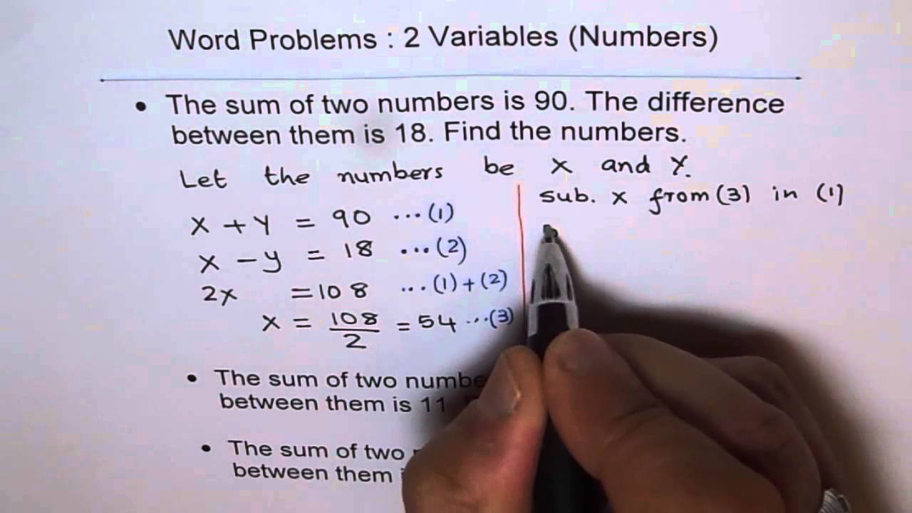 Sum and Difference of Numbers 2 Variables Application Linear Equations - EDEXCEL - GCSE - SAT