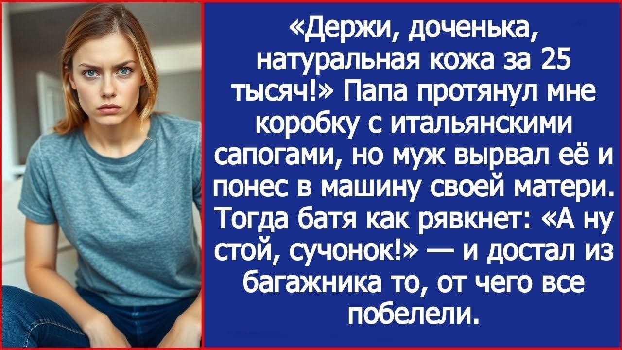 Папа протянул мне коробку с итальянскими сапогами, но муж вырвал её и понес ее в машину своей м