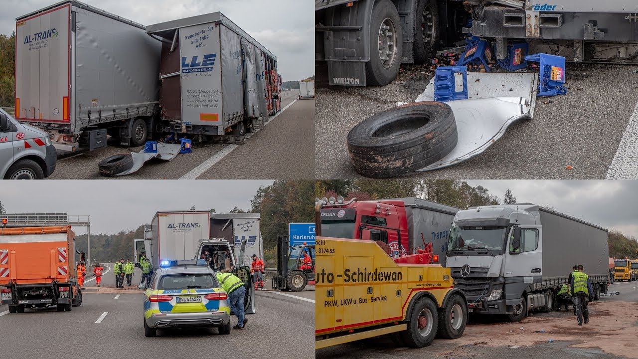 [SCHWERER LKW-UNFALL AUF A8] - GETRÄNKEKISTEN VERTEILEN SICH AUF AUTOBAHN - EINSATZ | BLAULICHT
