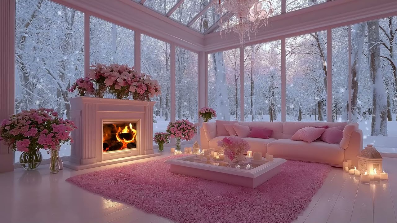 3 Hour Winter Snowstorm & Fireplace Crackling | Peaceful Sleep Sounds