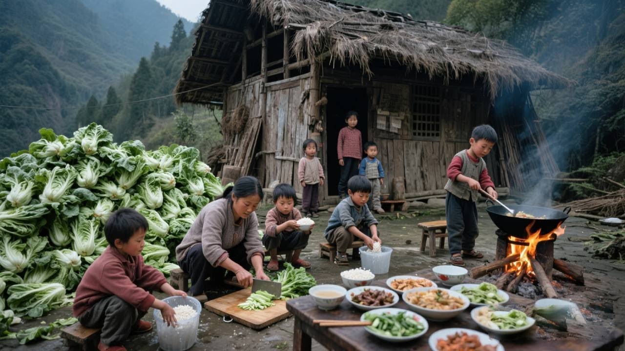 【一家七口隐居深山】在深山隐居的孩子们每天不仅要扫地，还会自己给自己做饭，太棒了！#农村生活#vlog