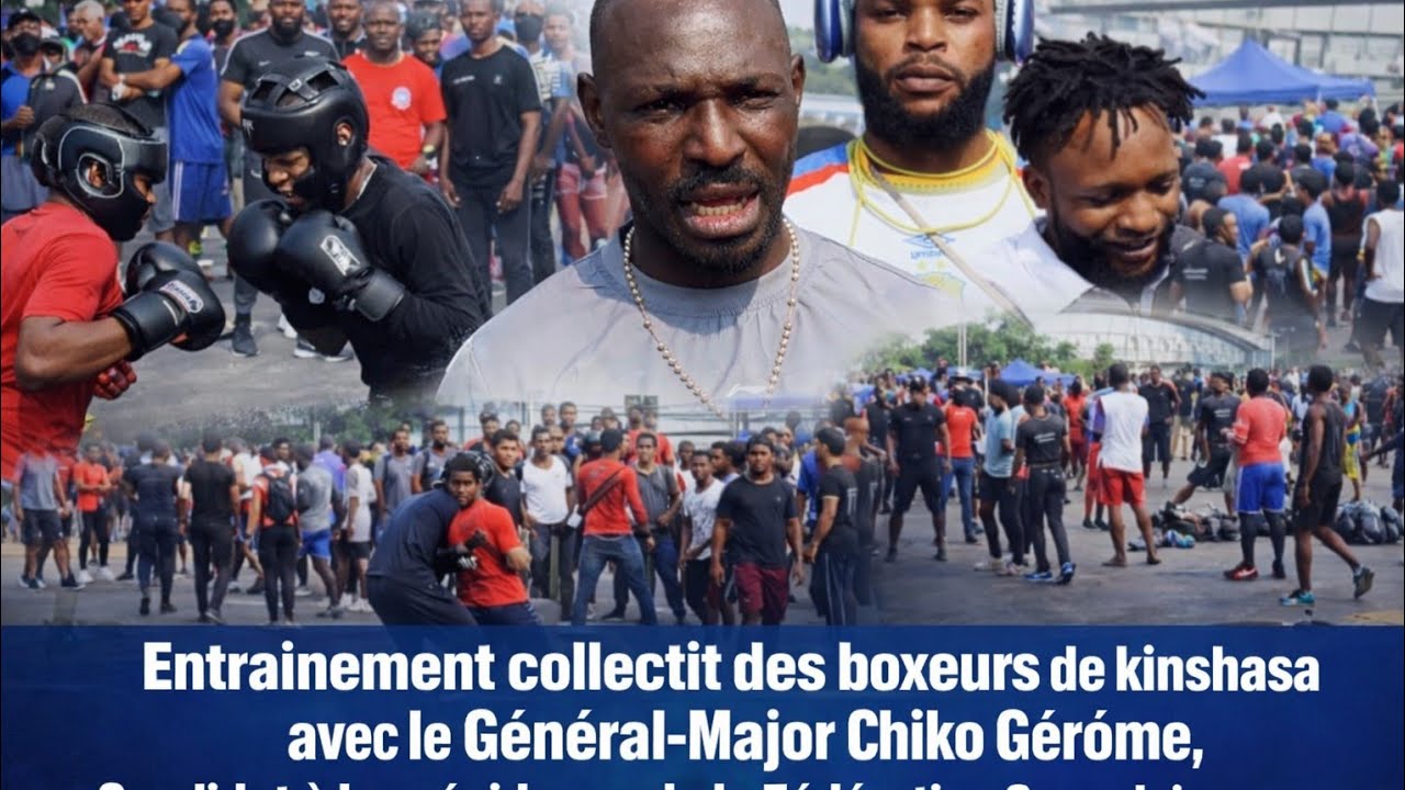 Entraînement collectif des boxeurs de Kinshasa avec le Général-major Shiko Gérôme.