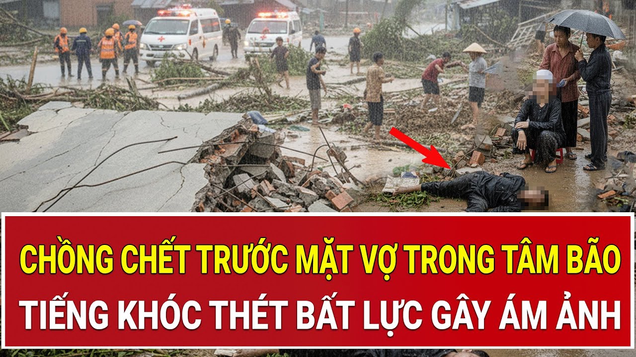 Đau l&ograve;ng cảnh chồng chết trước mặt vợ trong t&acirc;m b&atilde;o, tiếng kh&oacute;c th&eacute;t bất lực g&acirc;y &aacute;m ảnh