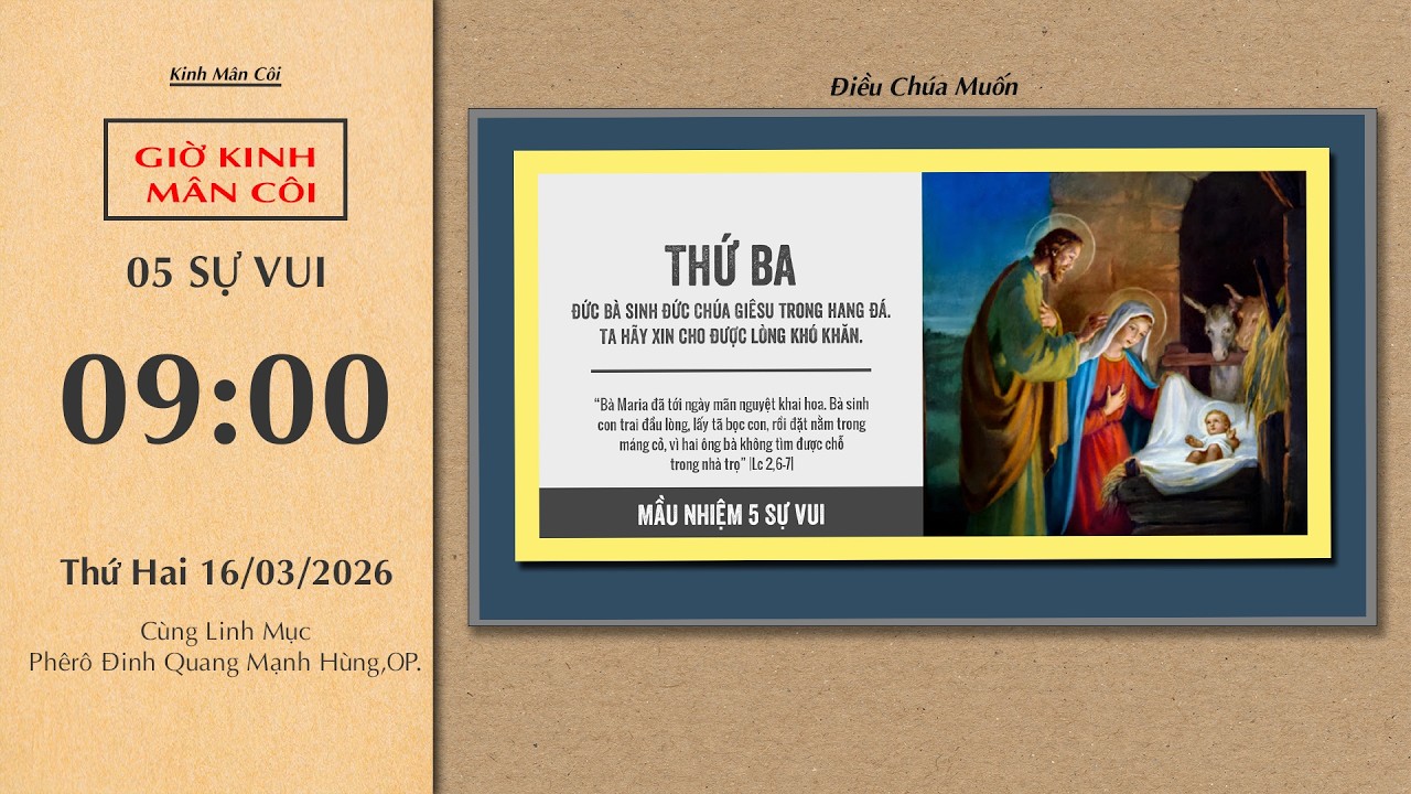 🔴Kinh Mân Côi | 16/03/2026 | 5 Sự Vui - Sáng Thứ Hai Tuần IV Mùa Chay.
