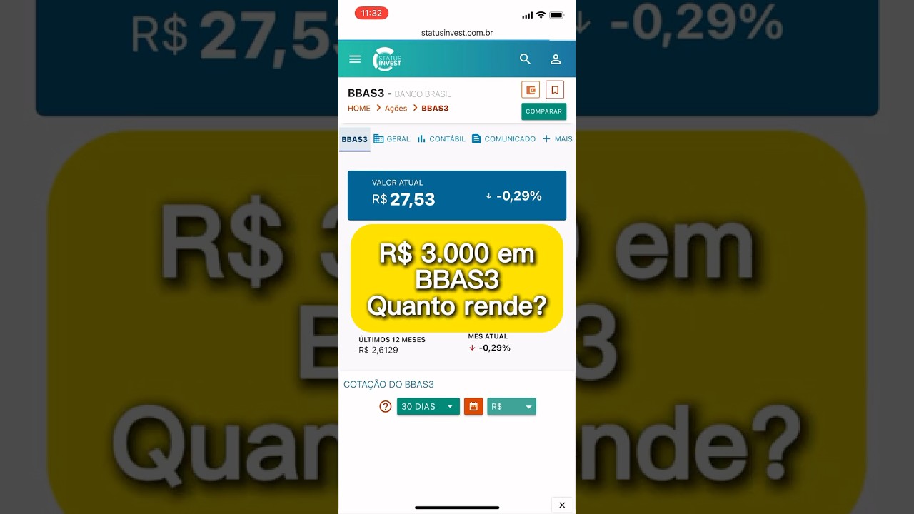 Quanto rende R$ 3.000 em dividendos nas a&ccedil;&otilde;es do BANCO DO BRASIL (BBAS3) #a&ccedil;&otilde;es