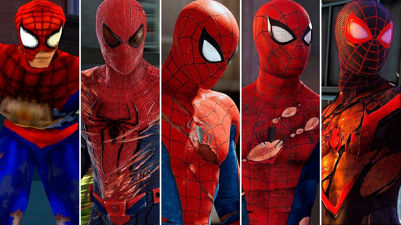 Эволюция поврежденного в бою костюма в играх о Человеке-пауке Marvel's