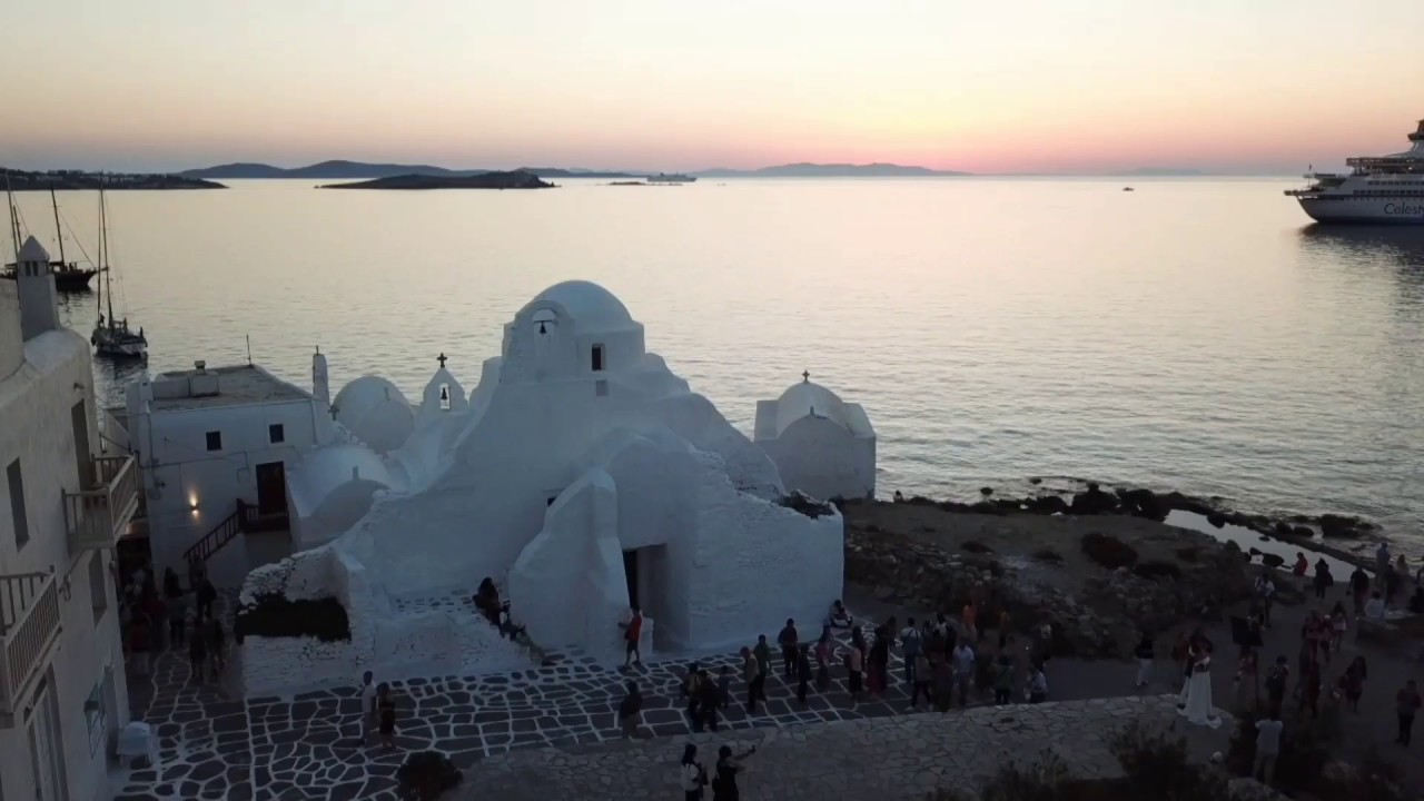 Paraportiani church Mykonos 4k drone video
