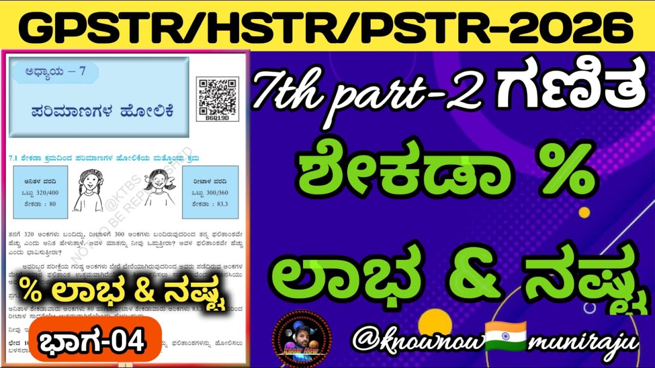 🎯PSTR/GPSTR/HSTR-ಗಣಿತ : ಶೇಕಡಾ ಲಾಭ & ನಷ್ಟ