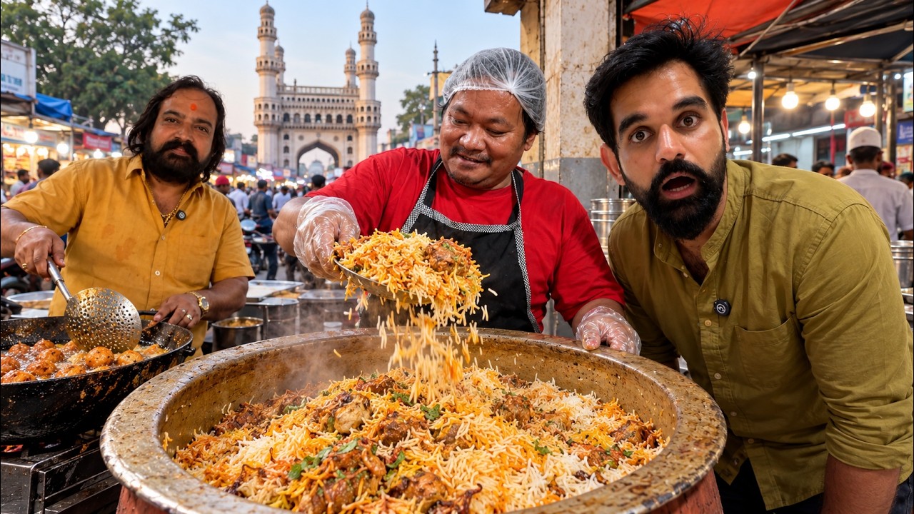 2000KG Biryani DAILY! Trying Hyderabad&rsquo;s HIGHLY OVERRATED Indian Street Food for 24 Hours