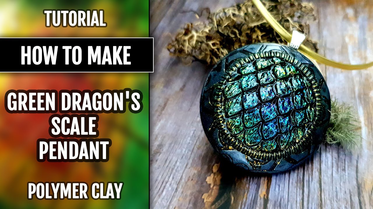 WOW Art! A Unique Iridescent GREEN Dragon's Scale Pendant. Polymer clay TUTORIAL