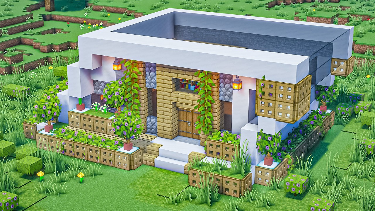 Minecraft: How to Build a Modern House Tutorial (Easy to Follow) #20 - Interior in Description!