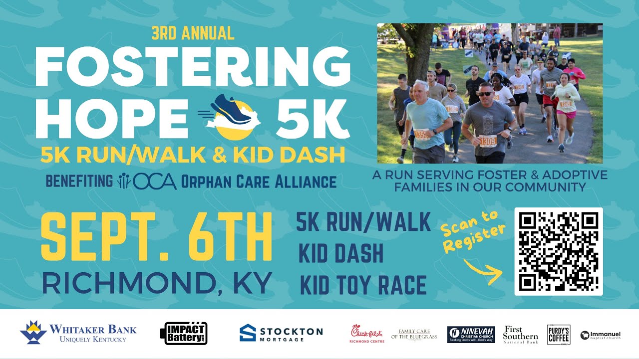 Orphan Care Alliance Fostering Hope 5K Run/Walk Saturday, Sept. 6 at White Hall State Historic Site