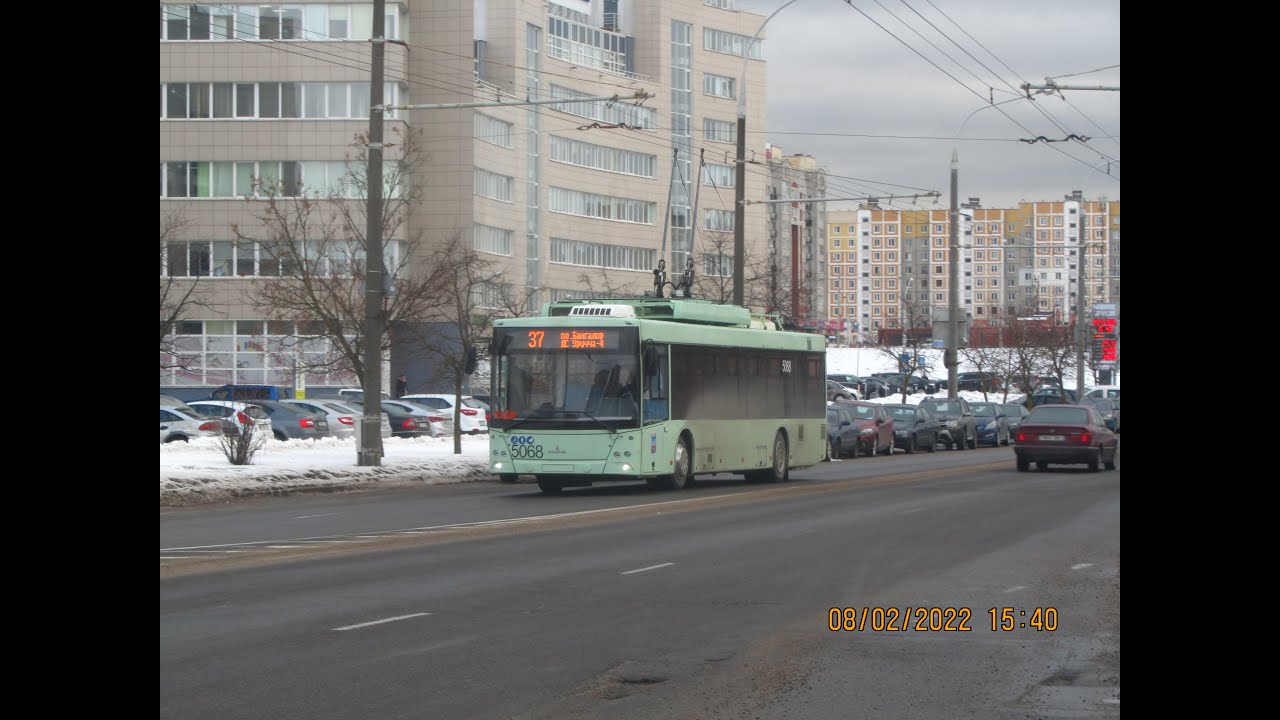 Минск, поездка в троллейбусе МАЗ-203Т70, парк.№ 5068, марш.69 (08.01.2026)