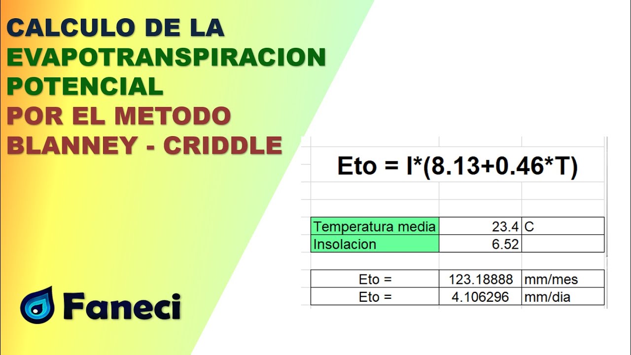 CALCULO DE LA EVAPOTRANSPIRACION POR EL METODO DE BLANNEY - CRIDDLE✅