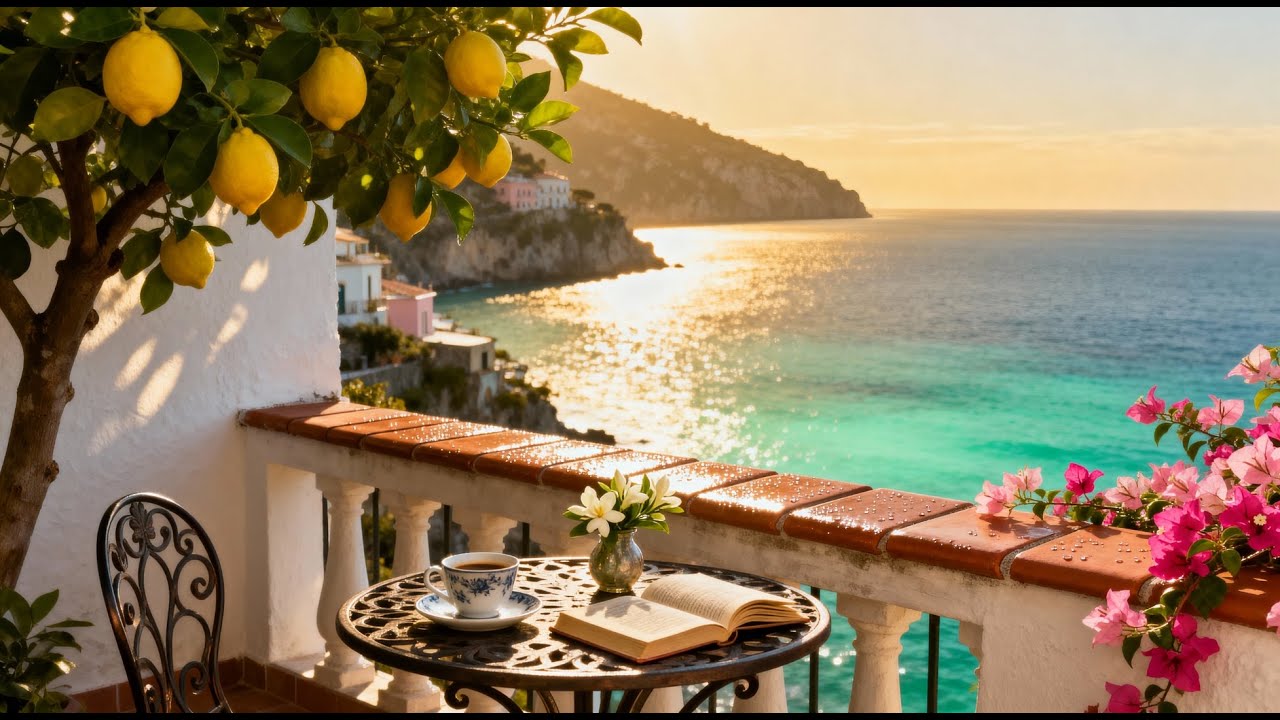 Amalfi Coast Balcony Ambience | Morning Sea Breeze, Lemon Trees & Relaxing Italian View 🌞🍋🇮🇹