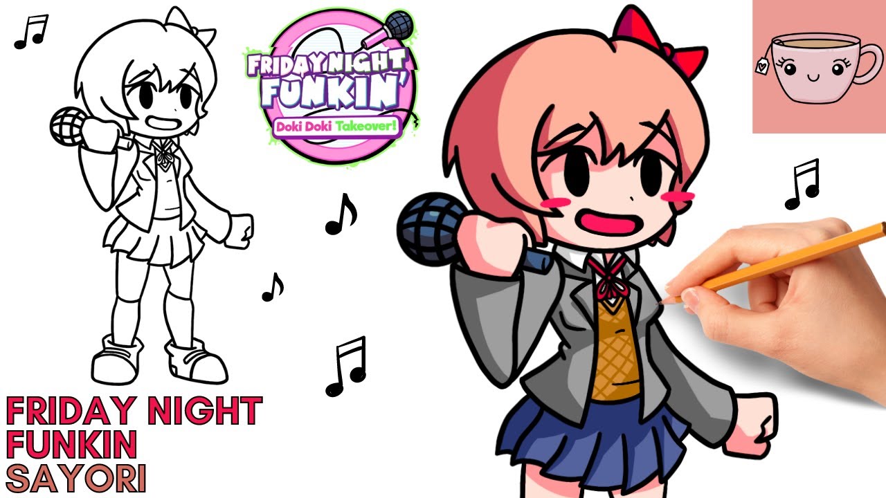 How To Draw Sayori - Friday Night Funkin Mod Doki Doki Takeover FNF | Step By Step Drawing Tutorial
