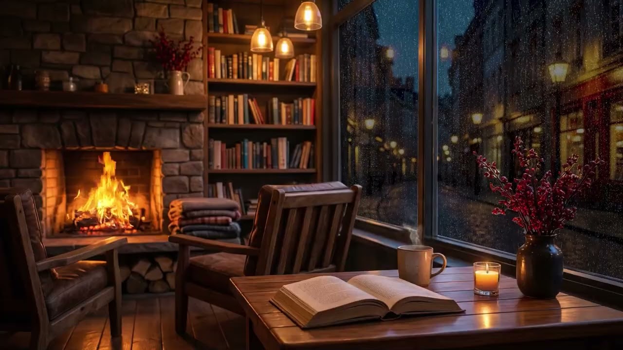 Cozy Fireplace & Rainy Window Night 🌧️🔥 | Relaxing Study & Sleep Ambience