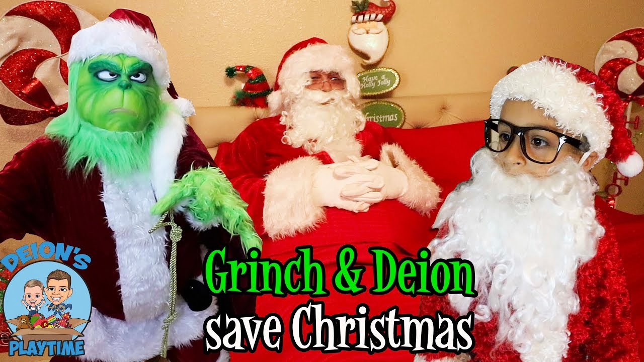 Pretend Play The Grinch and Deion help Santa to deliver presents | Deion's Playtime Skits