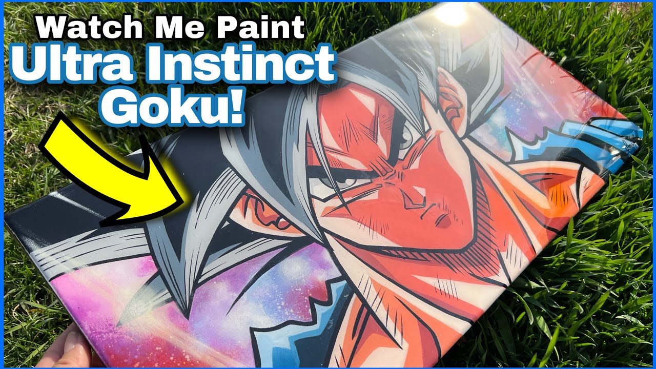 Painting GOKU ULTRA INSTINCT!!🎨🔵 - Using Acrylic Paint On Canvas & EPOXY RESIN | tutorial ￼