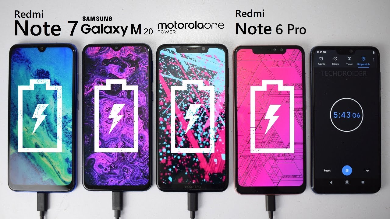 Redmi Note 7 vs Samsung Galaxy M20 vs Motorola One Power vs Note 6 Pro - BATTERY CHARGING TEST!