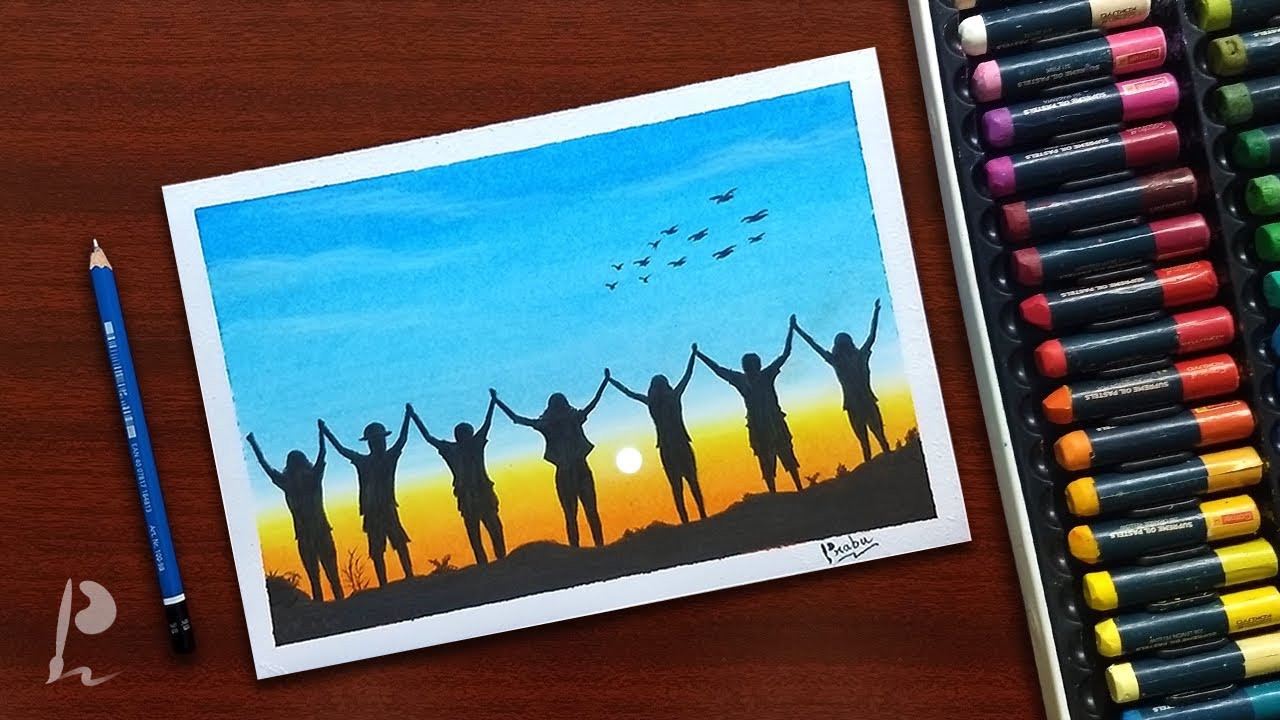 Friendship Day Drawing with Oil Pastels | PrabuDbz Art