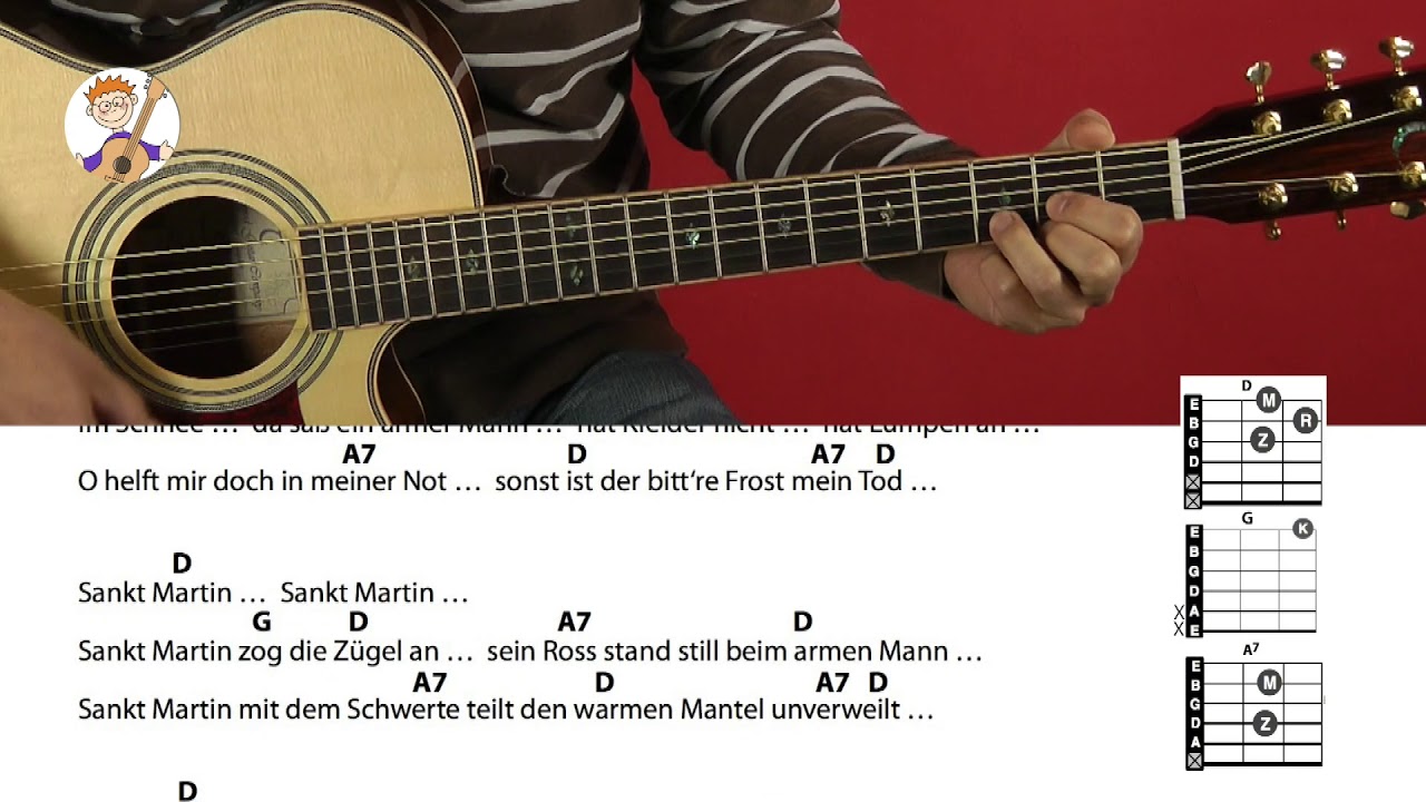 Sankt Martin, Sankt Martinslied mit drei Akkorden und Text, zum Mitspielen für Gitarre