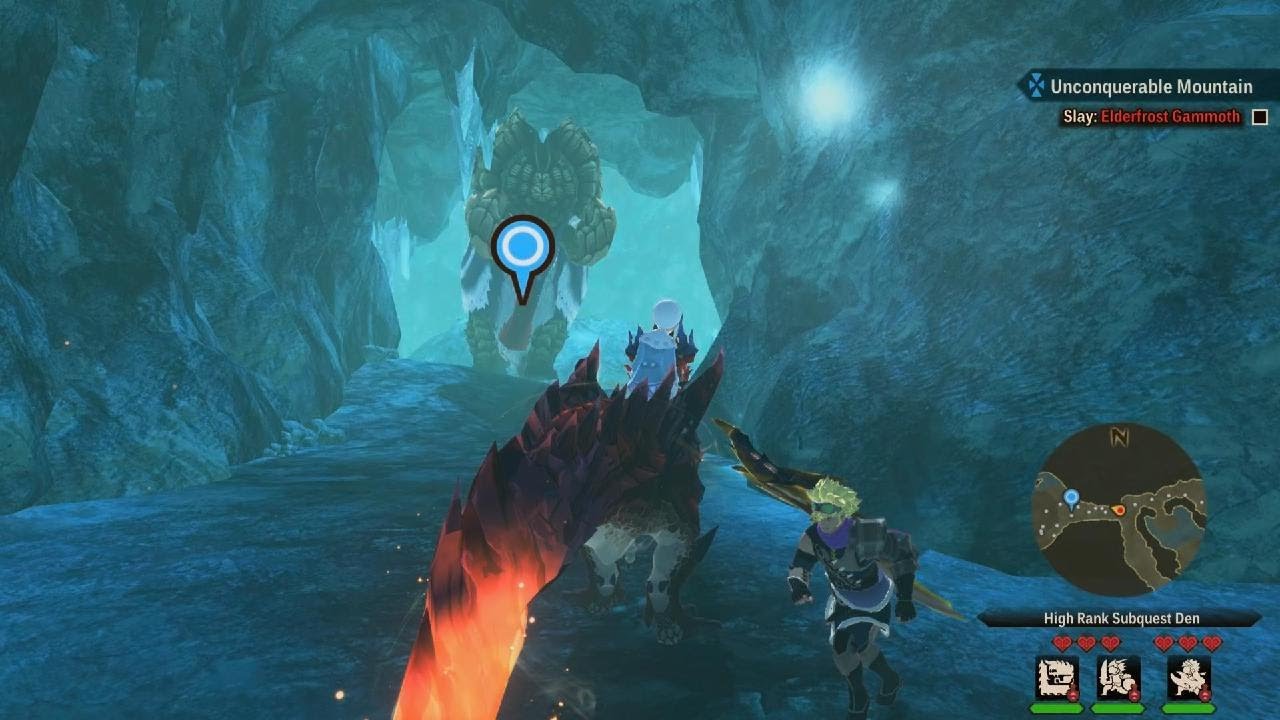 Hunting down elderfrost gammoth in MONSTER HUNTER STORIES 2