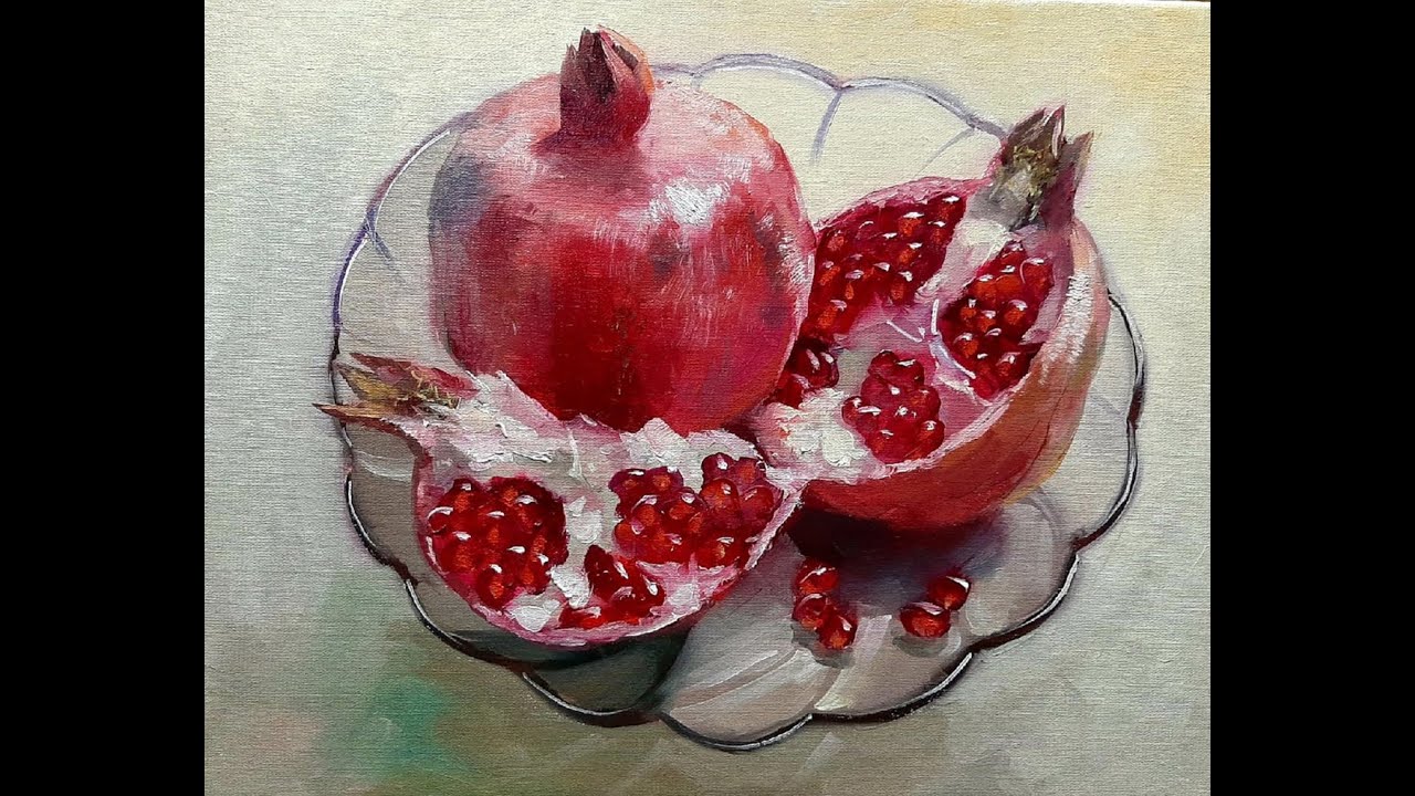 Рисуем гранат маслом  Pomegranate  .Vugar Mamedov