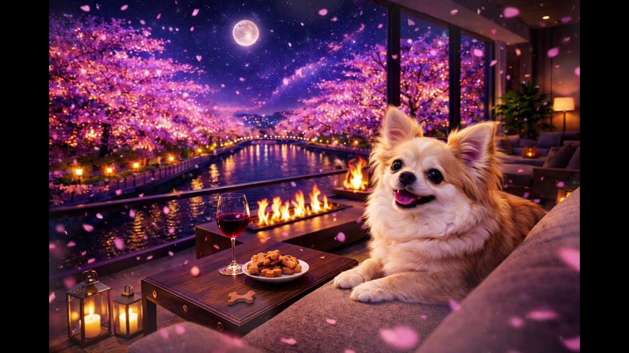 作業用ジャズピアノBGM｜満月と夜桜のリバーサイドラウンジで聴く癒しのジャズ｜勉強・集中・リラックス