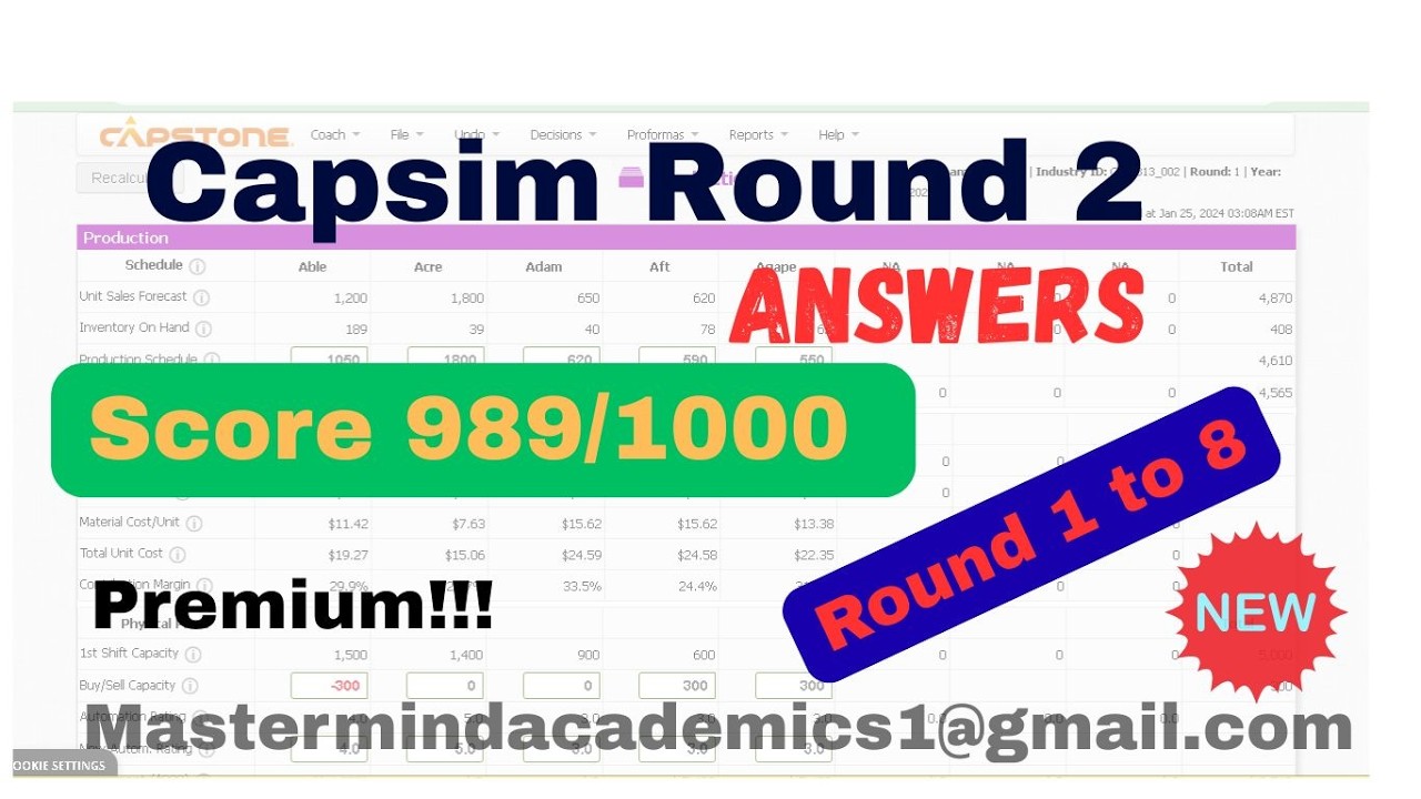 990/1000 Competition Capsim Round 2 Answers & Guide 2026