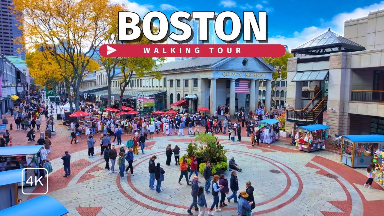 4K Boston City Walk 🇺🇸 | Quincy Market, Freedom Trail & Historic Center