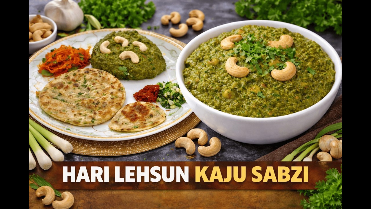 Surat's famous Cashew & Green Garlic Sabzi/Curry ~ सूरत का प्रसिद्ध काजू और हरे लहसुन की सब्ज़ी
