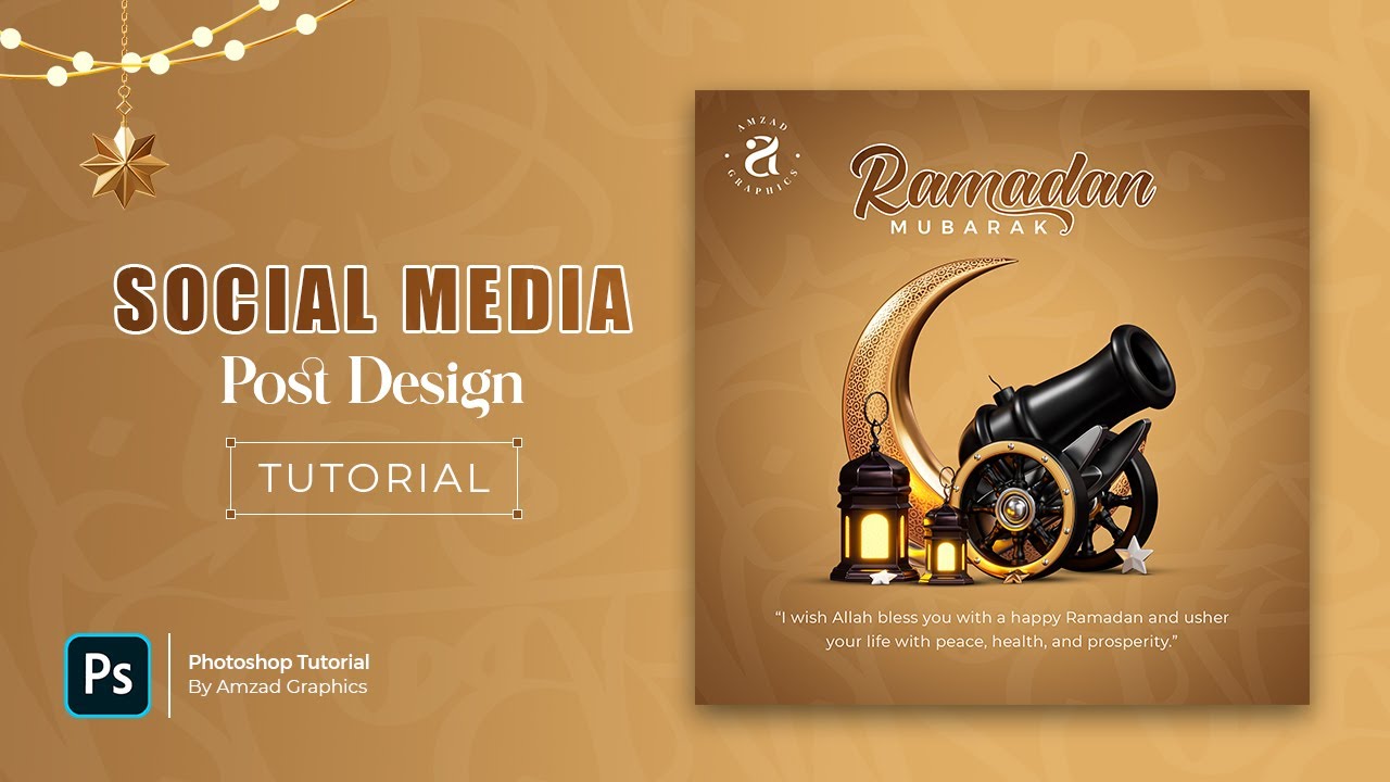 Ramadan Mubarak Social Media Post Design in Photoshop | Photoshop Tutorial