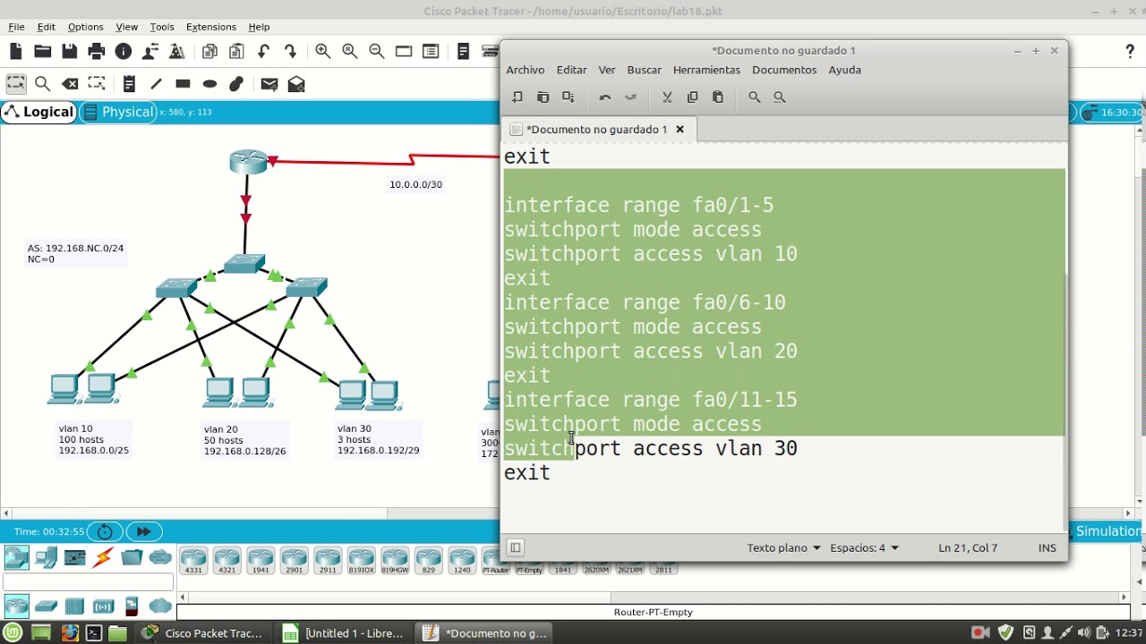 Ejercicio resuelto: VLSM, subnetting y VLans (Lab18 Packet Tracer)